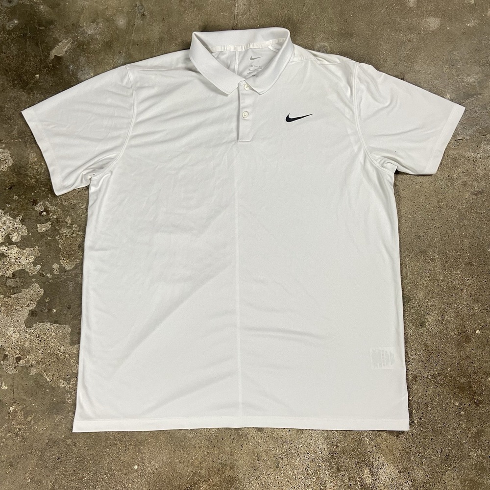 Nike Dri-Fit Polo Shirt Size XL White Athletic Golf Wear Swoosh Logo